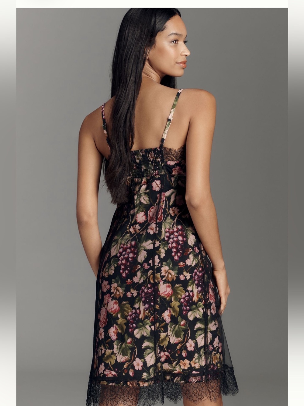 Maeve Floral Fruit Mesh Slip Dress | Anthropologie | Romantic Lace Midi Dress - Picture 4 of 11